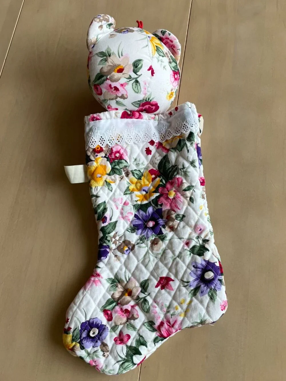 Entire Closet $5! VTG Milaca Mills Floral Quilted Teddy Bear Christmas Stocking